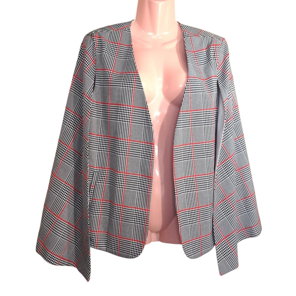 DKNY Women's Open Blazer/Cape Lined Gray/Red Size 8 Business/Workwear